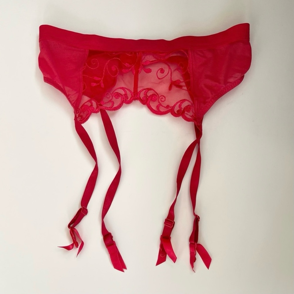 Vintage Victoria's Secret Hot Pink Floral Garter Belt Women's Sz S